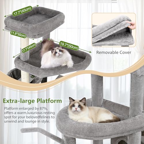 Globlazer 83 Inch Cat Tree Tower for Large Cats, Big Cat Tree for Multi-Cat Household with 2 Condos, 7 Sisal Posts, 2 Perches and Hammock, Sturdy Tall Kitten Activity Center, S83, Light Gray - color: Light Gray, size: 83 Inch