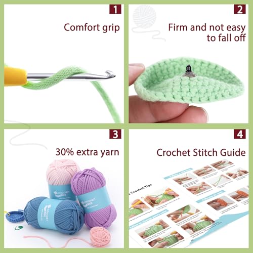 CrochetBox 3 PCS Dinosaur Crochet Kit for Beginners, Adults and Teen - color: 3 PCS Dinosaurs