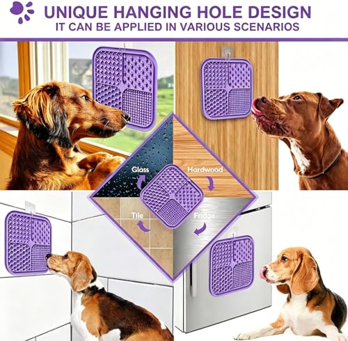 Licking Mat for Dogs & Cats with Suction Cups, 1 Pack Square Dog Slow Feeder Lick Pat for Anxiety Relief & Boredom, Dog Toys to Keep Them Busy, Pets Bathing Training Grooming Mat 7.8 * 7.8inches - color: 1Pack-Purple