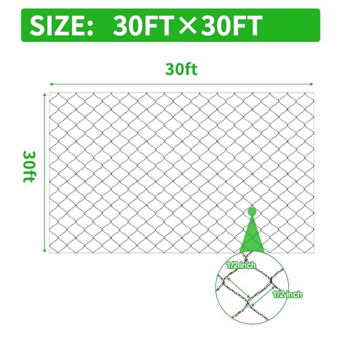 30x30 FT Bird Netting, 1/2" Mesh, Heavy Duty Garden Netting - size: 30x30FT-1/2inch