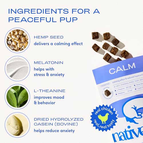 Native Pet Calming Chews for Dogs - Promotes Calming Effect, Supports Emotional Balance & Reduces Hyperactivity - Hemp Seed, Melatonin for Dogs, L-Theanine & Casein - Air-Dried 120 Chews - size: 120 Servings