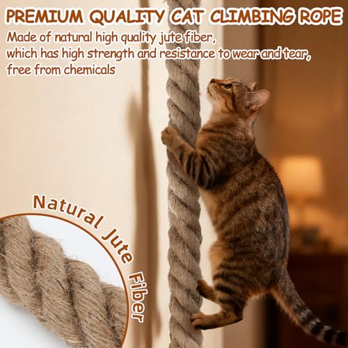 2" x 4.92Ft Cat Climbing Jute Rope with Hook for Wall Mounting - size: 59 IN(1.5M)