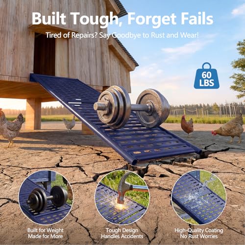Lilyang Heavy-Duty Metal Chicken Coop Ladder Ramp, 48.0″L*10.2″W - color: Blue, size: 48.0″L*10.2″W