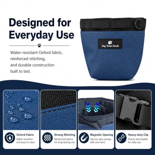 Dog Treat Pouch for Training, Magnetic Closure, Hands-Free (Navy) - color: Navy