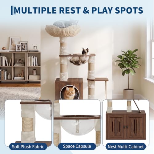 Garvee 66.9" Cat Tree with Litter Box Enclosure, Multi-Level Cat Condo - color: Walnut