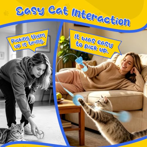 Interactive Cat Toy for Indoor with Launcher Ball One-Click Recycling - color: Blue