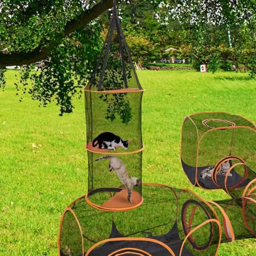 6-in-1 Modular Cat Playground with Hanging Climbing Tunnel,Large Cat House Condo & Enclosure for Multiple Cats,Portable Cat Activity Center with Cube Tents & Y-Tunnel for Cats,Rabbits & Small Animals