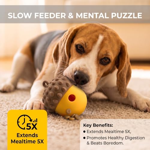 Dog Toy Treat Dispenser, Slow Feeder Puzzle (Orange-Yellow) - color: orange-yellow