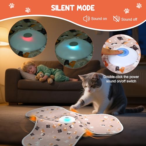 ‌‌Interactive Cat Toys for Indoor Cats‌ Adult‌ with Feather Tail Switchable Mouse Sounds, ‌Kitten Enrichment Toys‌ for Hunting Self Play, Automatic Rechargeable Quiet Game to Bored (Pink) - color: PINK