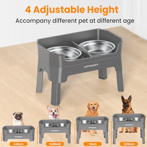 URPOWER Elevated Dog Bowls, 3-in-1 Double Deck Raised Dog Bowl Stand - color: Grey, size: Large