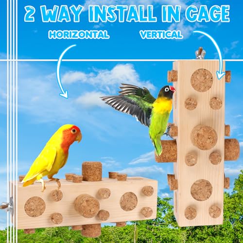 36pcs+18pcs Spares Soft Corks with Parrot Chewing Toy Cage Perch Pine Wood Foraging Smart Toy for Small to Regular Size Parrot Cockatiel Birds - size: MODEL-A