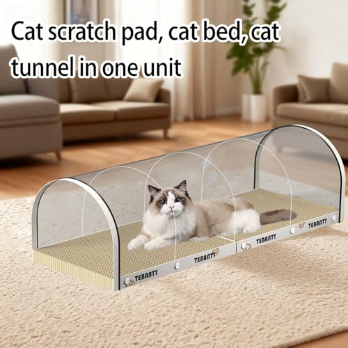 3 Function in 1 Cardboard Cat Scratcher Board, 31.5 in Cat Scratcher House, Cat Scratchers for Indoor Cats, Arched Cats Scratch Pad As Cat Bed, Cat Tunnel for Sleep, Grind Claws (White) - color: White