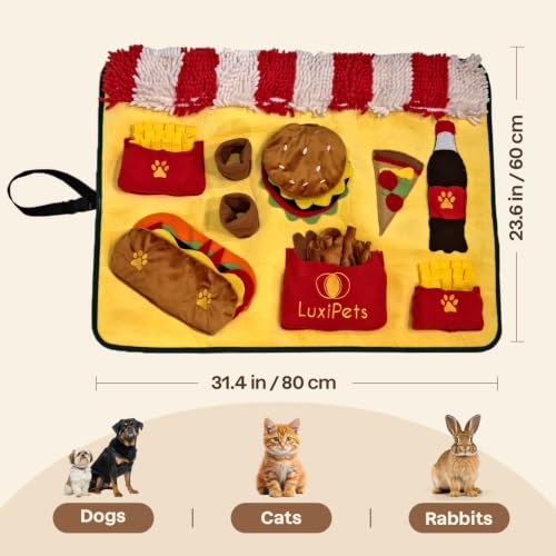 Interactive Dog Snuffle Mat for Slow Feed & Digestion Support - Large 31×24 in, Multicolor Mat with Washable Fleece, Non-Slip Backing - Mental Stimulation & Puzzle Toys for Dogs of All Breeds - color: Fast Food Design