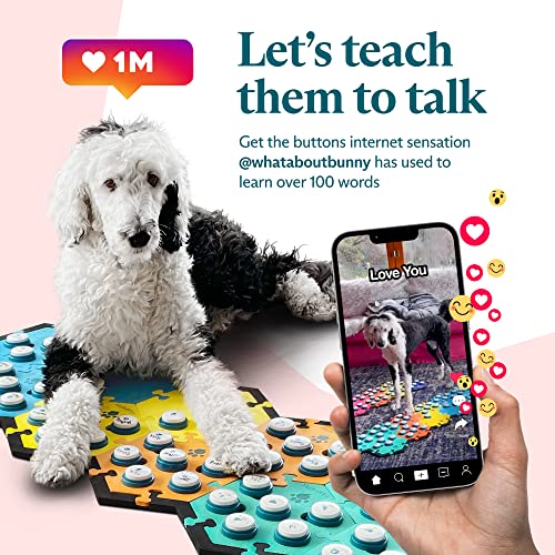 FluentPet Speak Up! Get Started Kit with Clearer Upward-Facing Sound | 6 Recordable Buttons w/Pre-Installed Batteries & 3 HexTile Button Mats | Training Dog & Cat Communication Buttons - color: 6 Buttons + 3 HexTiles (Bold)