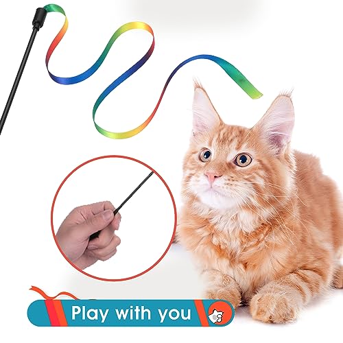 Amaxiu Cat Wand Toy Set, Interactive Wand Rod with Rainbow Ribbon String - color: 6 Packs