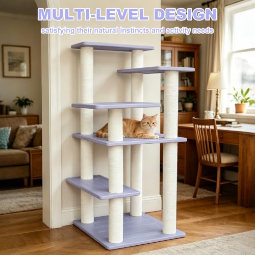 46in 5-Level Cat Tree,Indoor&Outdoor Large Cat Tower with Scratching Posts