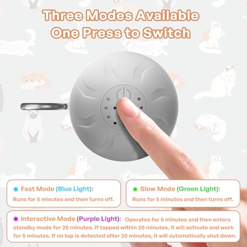 Speedy 2.0 Tail Interactive Cat Toys for Bored Indoor Adult Cats with 3 Tails,Automatic Cat Toy Ball Self Moving Chirping,Smart Kitten Rechargeable Cat Balls for Enrichment Exercise Essentials (Grey) - color: Grey