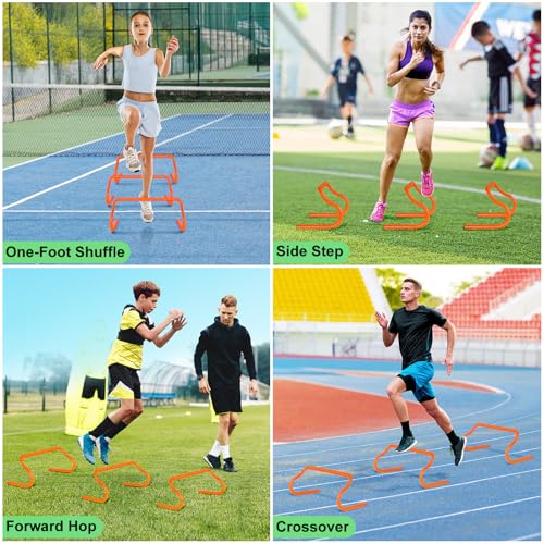SMTPDT Agility Hurdles Training Equipment - 5 Speed Hurdles and 10 Soccer Cones with Carrying Bag for Soccer, Football, and Track Drills, Ideal for Athletes Speed and Agility Training