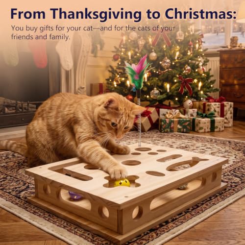 Wooden Cat Scratch Puzzle Enrichment Box,Interactive Cat Slow Feeder Maze Puzzle Toy,Durable Mental Stimulation Enrichment Toy.Relieve Boredom & Reduce Destructive Behaviors - style: Large 11.8×15.4IN