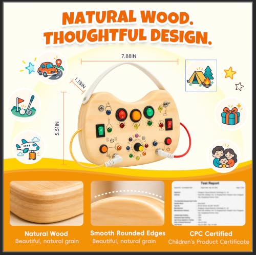 Busy Board with LED Light Switches,Montessori Toys for 1 2 3 Year Old - style: Upgraded Activity Board
