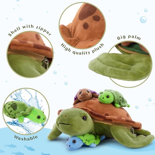 Muiteiur 4 Pcs Sea Turtle Stuffed Animals with Babies Inside, Turtle Plush - style: Turtle