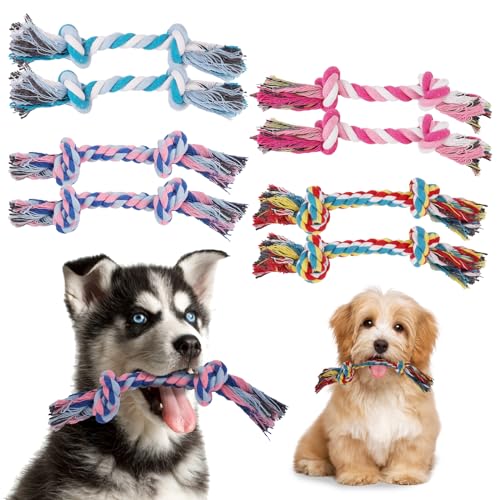 8 Packs Puppy Rope Knot Toy - Multi Color Chew Toys for Small and Medium Dogs - Cotton Teething Tug With 2 Knots