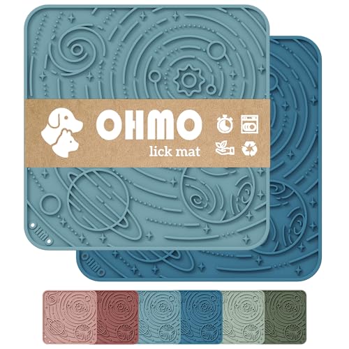 OHMO Large Lick Mat for Dogs&Cats, Space Pattern, 2pcs, Dark&Light Blue - color: Dark Blue&Light Blue, size: 7.9"L x 7.9"W