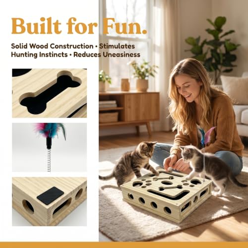 Cat Puzzle Toy,Cat Scratch Puzzle Enrichment Box,Cat Nail File Scratcher,Porous Design,Stimulate Cats Exploratory &Slow Down Eat Speed,Built in Frosted Paper,Polish Their Nail While Play - color: Style 1