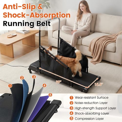 GYMAX Dog Treadmills for Small/Medium Dogs - Pet Runner with Remote, Display Monitor, Adjustable Incline, Shock-Absorbing Belt & Wheels, 3 in 1 Dog Running Machine Walking Pad for Indoor Exercise