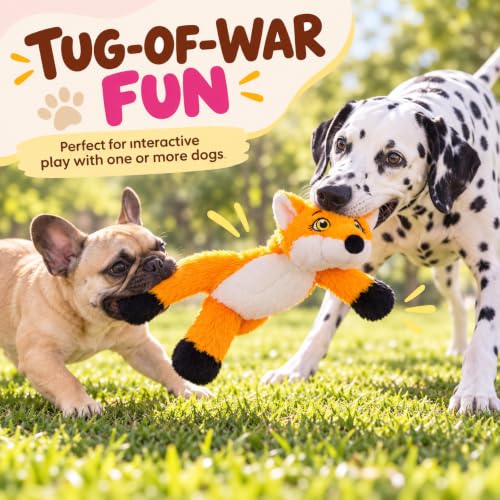 3Pack No Stuffing Dog Squeaky Toys, Plush with Crinkle for Medium Small Pet - style: Cow&Fox&Donkey