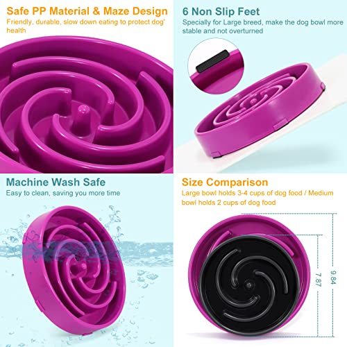 Whippy Slow Feeder Large Dog Bowl - Non Slip Maze Puzzle Bowl for Medium to Large Dogs - Purple - color: G-purple