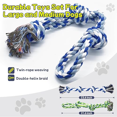 Rocfish [5 Pack] Dog Rope Toys for Aggressive Chewers, Nearly Indestructible Tug of War Toys for Large & Medium Dogs, 100% Cotton, Teeth Cleaning Chew Rope, Heavy Duty Tug of War Dog Toy for Boredom - size: 5 Pack - Dog Rope