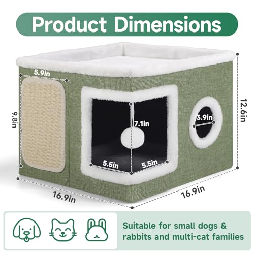 Shikha Cat House Bed for Indoor Cats with Fluffy Ball and Scratch Pad Green - color: Green, size: Large