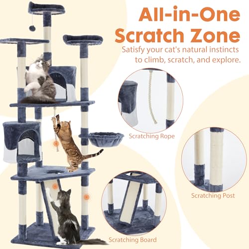 DUMOS Tall 79in Cat Tree Tower with Scratching Posts, Indoor Cats Use - color: Dark Grey, size: 79 Inch