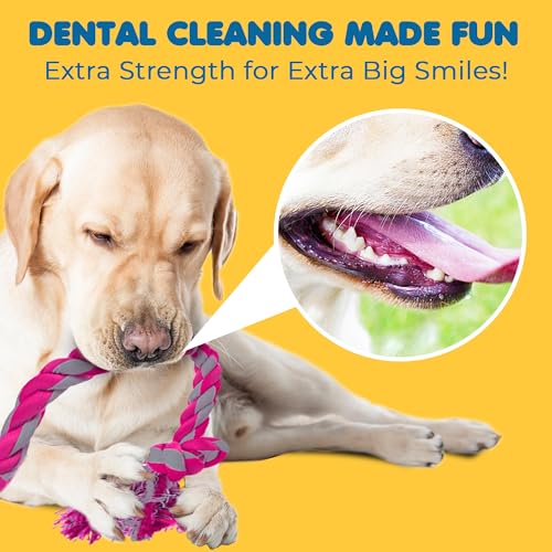 SunGrow Pink Dog Rope Toys, Twisted Triple Knotted Rope Bone, 2 Pack for Aggressive Chewers, Large Dogs Extra Strong, Heavy-Duty Dog Pull, Tug of War Ropes
