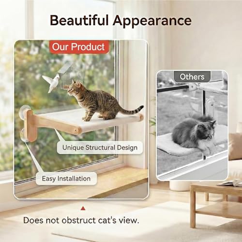 Cat Window Perch with Bird Feeder,Suction Cup Window Cat Bed for Large Cats