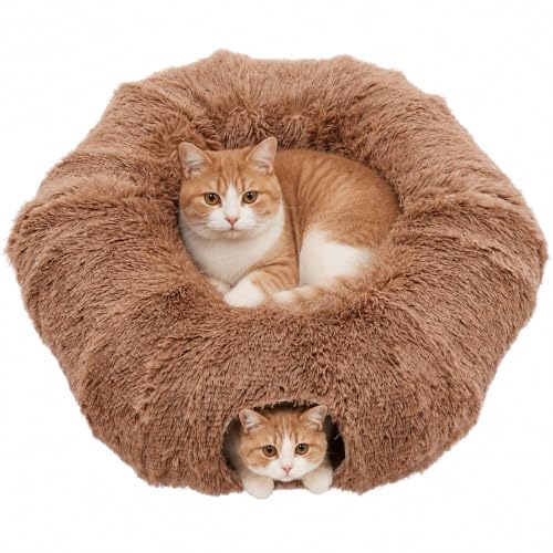 Cat Tunnels for Indoor Cats, Donut Tunnel Toys for Cats - Brown