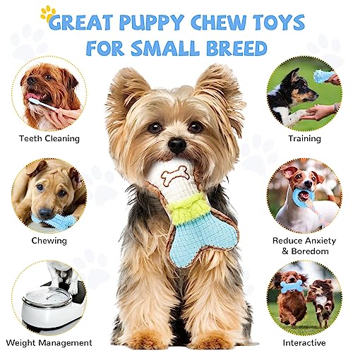 BAEJMJK 6 Pack Puppy Teething Toys Blue Small Breed Dog Chew Toys with Rope Cute Plush Squeaky Dog Toys Soft Rubber Puppy Toys Set for Cleaning Teeth Interactive Pet Doggy Bone Toys - color: Blue