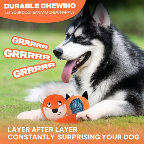 Fida Squeaky Dog Toys for Aggressive Chewers, 3 in 1, Tough Dog Ball - color: Orange Fox