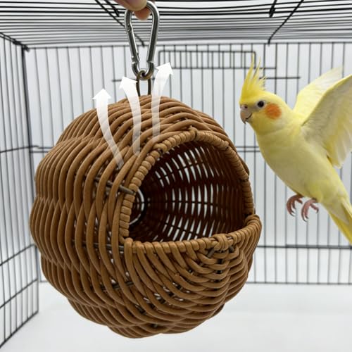 Rattan Bird Nest for Cage Hanging Parakeet Bed Hammock Hideout - style: Half-circular opening