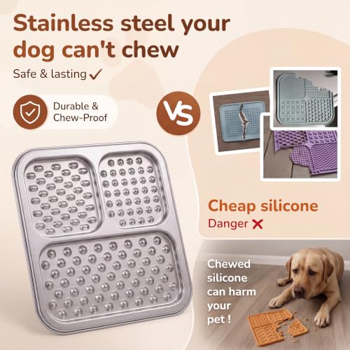 Stainless Steel Lick Mat for Dogs & Cats, Large Non-Slip Slow Feeder Pad with Suction Cups, Chew-Proof Dog Licking Mat for Anxiety Relief, Bathing & Grooming Time - size: 1 Pack