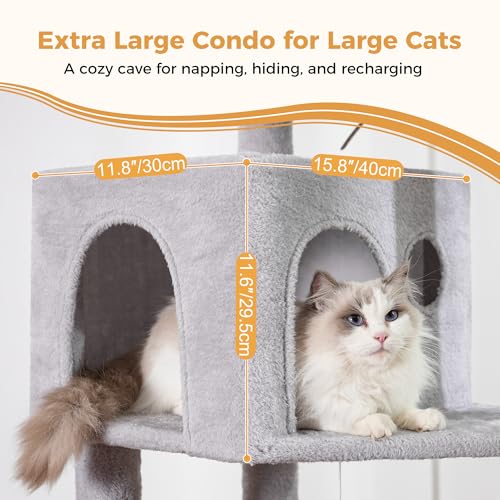 53”Cat Tree with Hammock & Extra Large Bed 23x12” for Large Cats - color: Gray, size: XLarge-53"