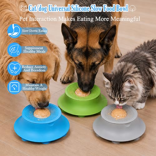 Slow Feeder Dog Bowl Lick Mat with Rolling Ball for Dog & Cat, Silicone - color: Green