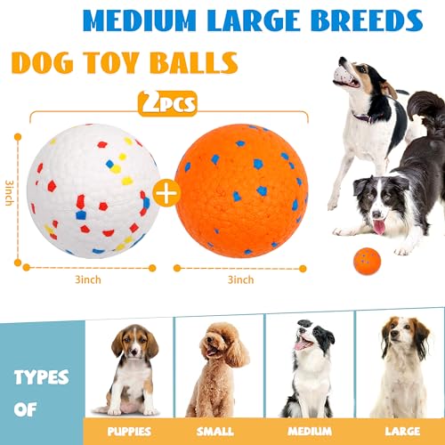 2pack 3''Durable Dog Balls for Aggressive Chewers, Indestructible Bouncy Floating Balls for Training, Catch and Fetch, Durable Solid Tennis Ball Toys for Large, Medium Dogs - White, Orange
