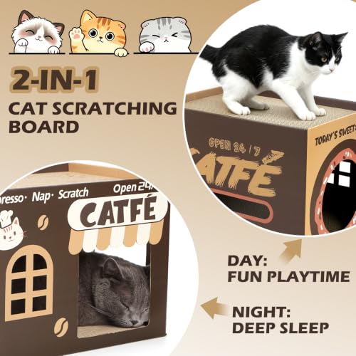 Cardboard Cat Scratcher House, Corrugated Scratching Pad with 2 Pads, Brown - size: New-Brown