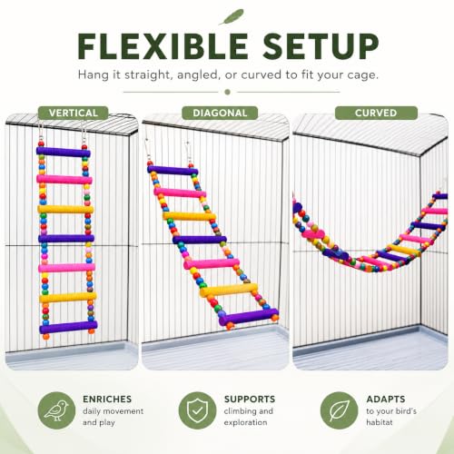 Flexible Wooden Bird Ladder Bridge for Cages, 25 in, 10 Steps - color: 25Inch - 10 Ladders