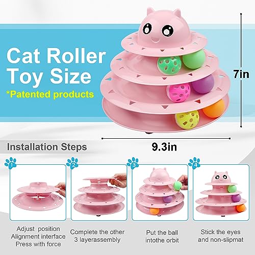 UPSKY 24 PCS Cat Toys Set with Teaser, Mice, Spring, and Various Ball Toys - color: D-Pink