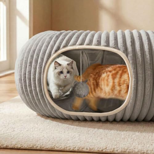 Cat Tunnel Bed for Indoor Cats, Peekaboo Cat Cave Bed, Grey - color: Grey