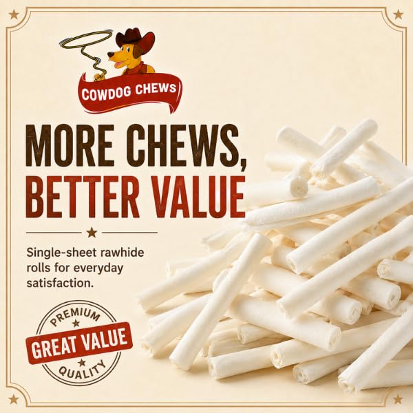 Cowdog Chews Retriever roll 9-10 inch All Natural Rawhide Product (40 Pack) - size: 40 Count (Pack of 1)