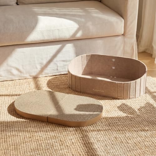 FUKUMARU Cat Scratcher, 24 Inch Sofa Shape Cat Scratching Bed Couch Indoor - color: Beige